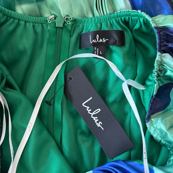 Lulus Prime Poise Green and Blue Abstract Satin Halter Maxi Dress - Picture 3 of 5